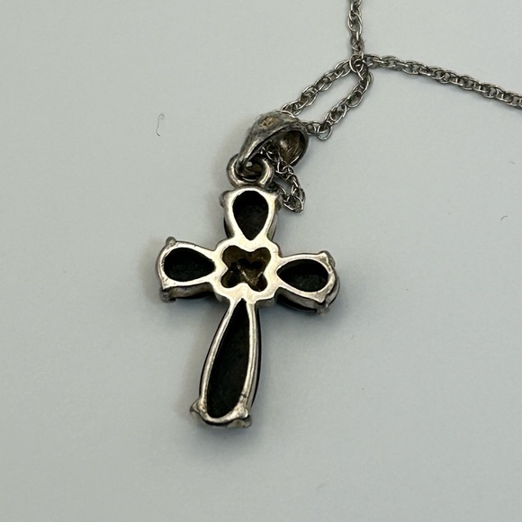 925 Sterling Silver & Black Onyx Cross Pendant Necklace 18" Stamped - Picture 7 of 13